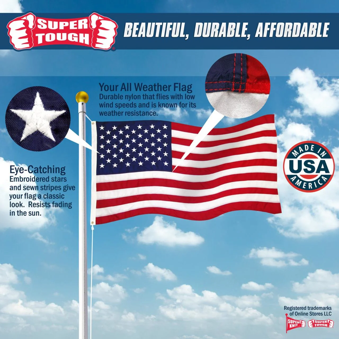 Super Tough 2.5ft x 4ft Nylon American Flag - Image 3
