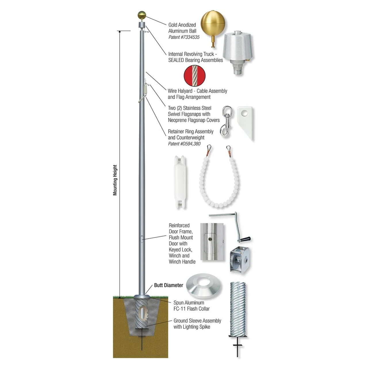 30' Independence Series Commercial Flagpole - IRW30D61 - Image 3