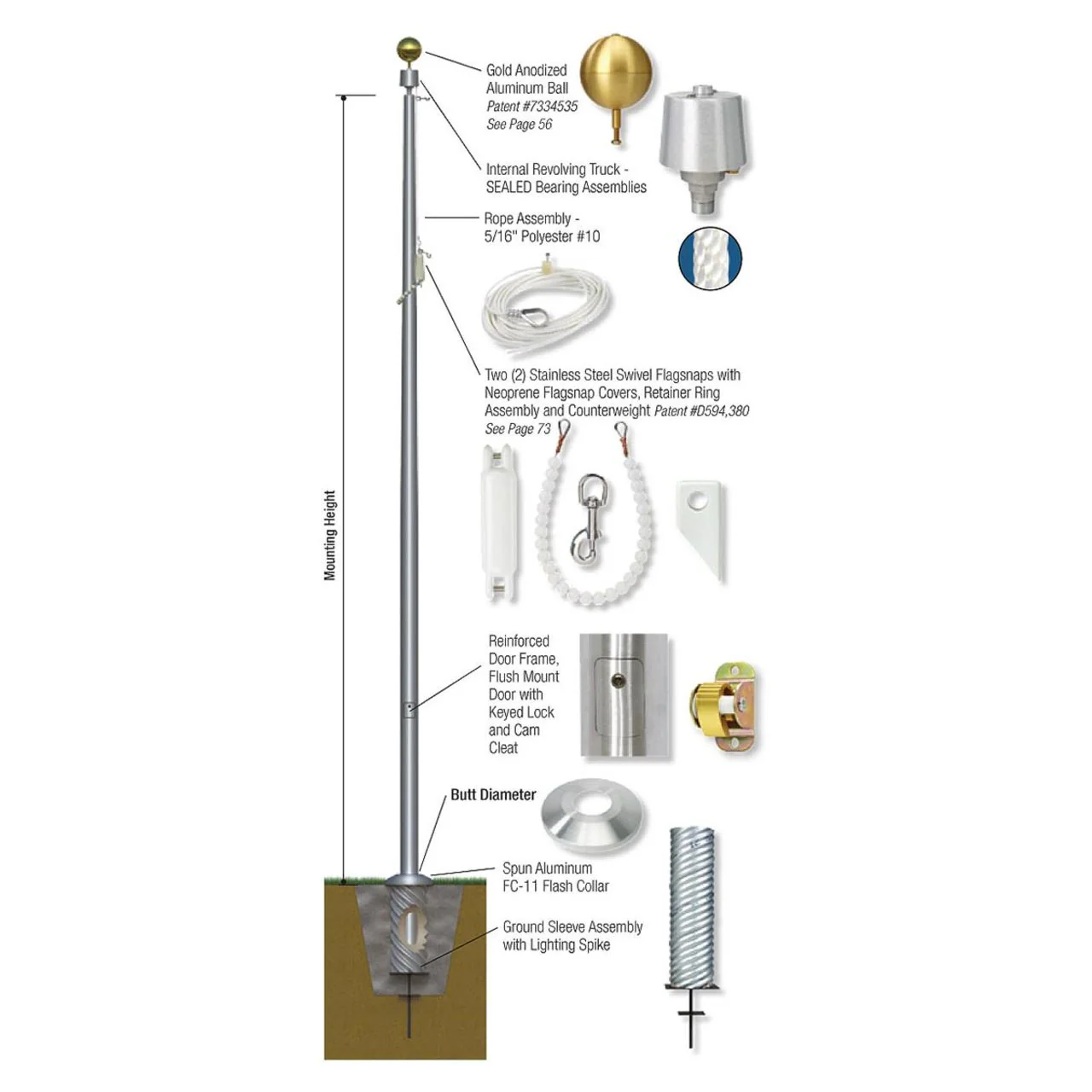 Sentry II Series 35ft Commercial Flagpole - .156in Wall Thickness - 6in Butt Diameter - Image 3