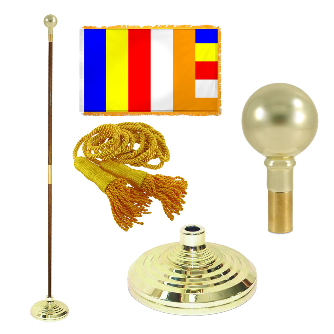Super Tough Indoor Flagpole Kit with Nylon 3' x 5' Buddhist Flag