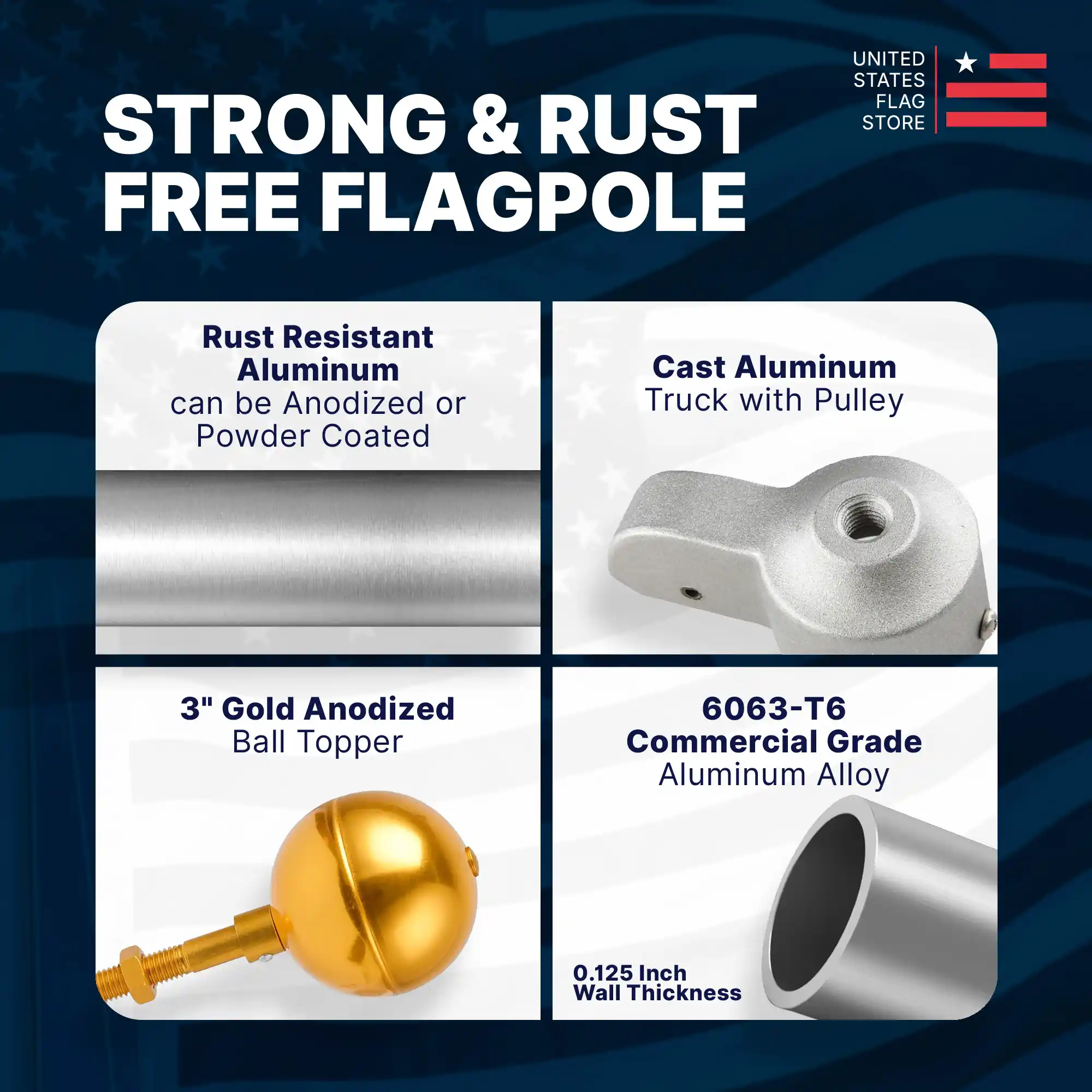 Super Tough 25ft 4 Sections 0.125 Wall Thickness Heavy Duty Residential Flagpole - Clear - Image 5