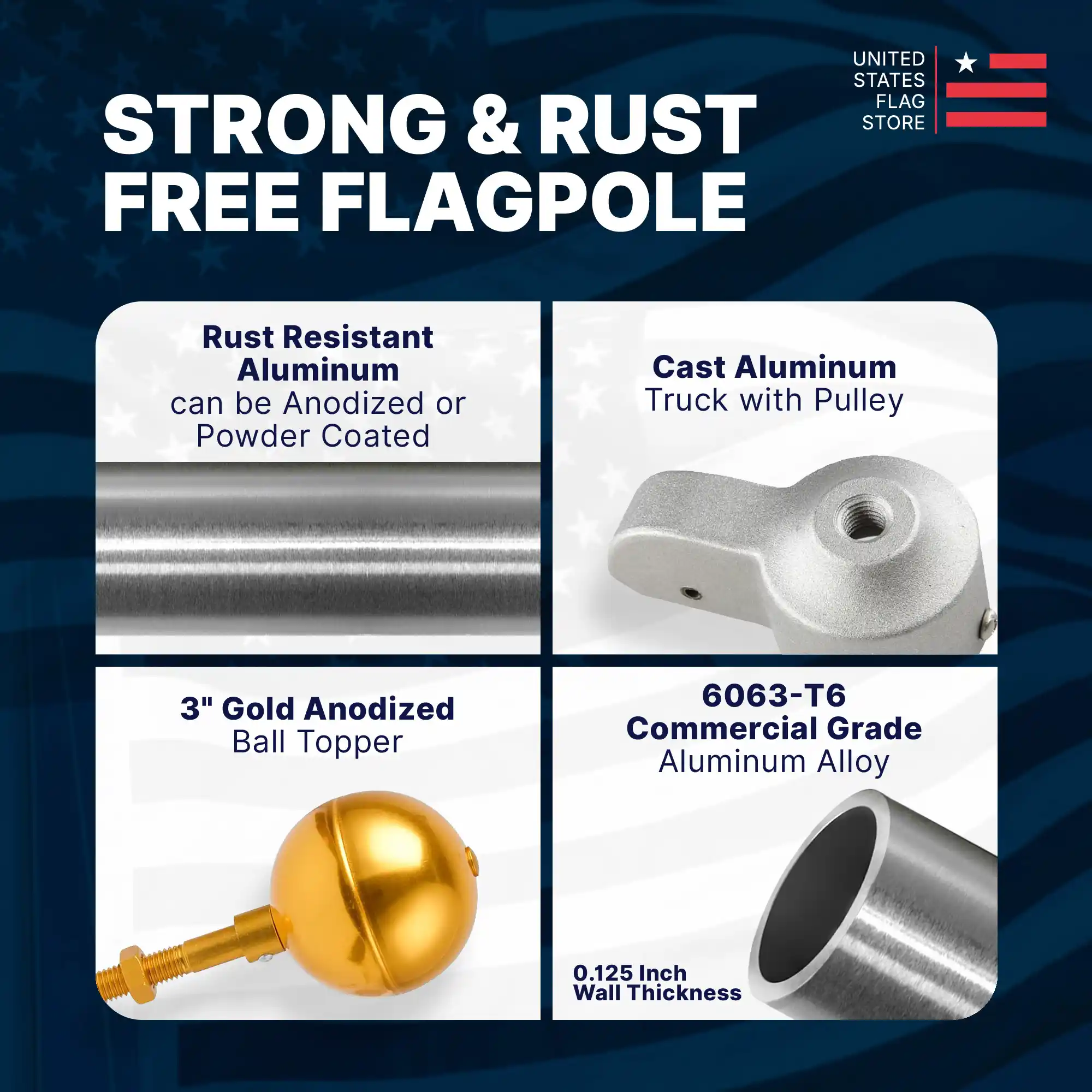 Super Tough 25ft Aluminum Sectional Heavy Duty Residential Flagpole - Satin Finish - Image 4