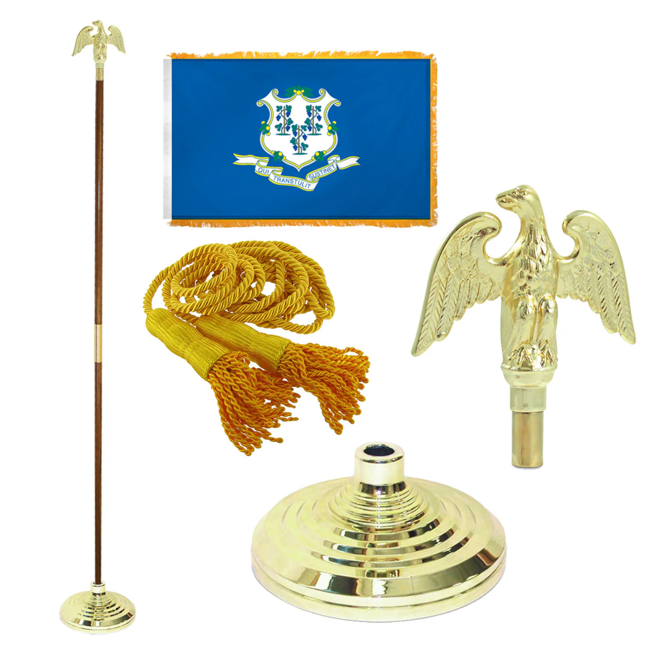 Super Tough Indoor Flagpole Kit with Nylon 3' x 5' Connecticut Flag