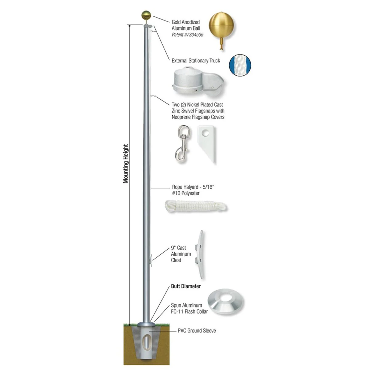 Estate Series 15ft Aluminum Flagpole - Image 3