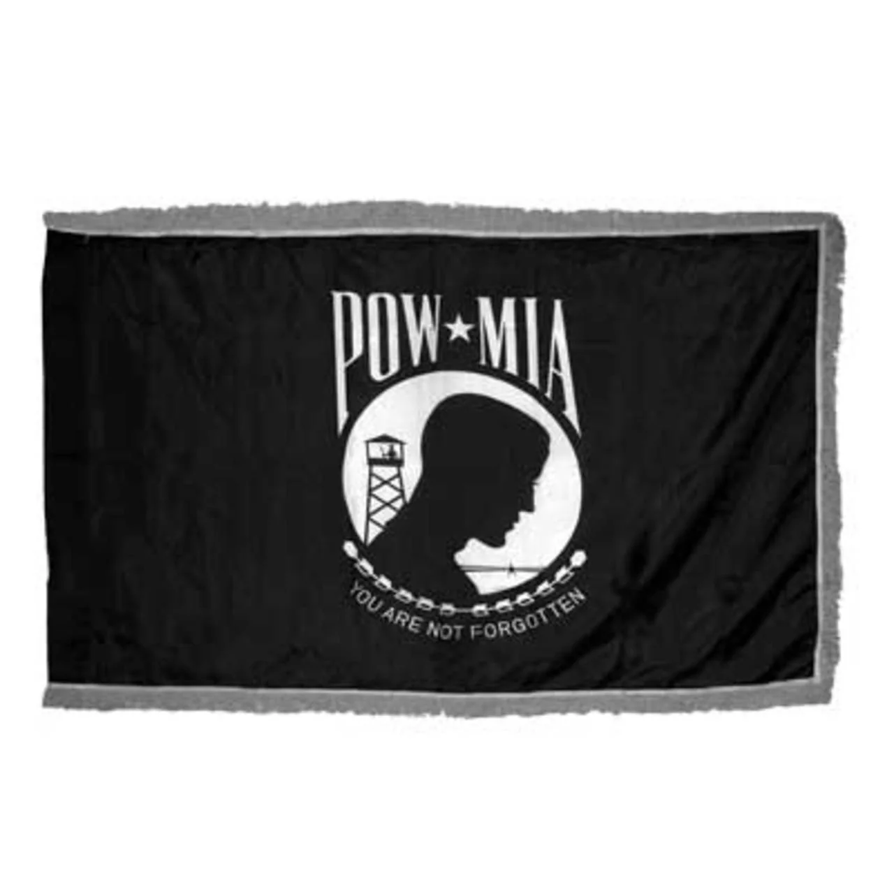 Indoor POW MIA Flag 3ft x 5ft Nylon - Single-Sided - Silver Fringe