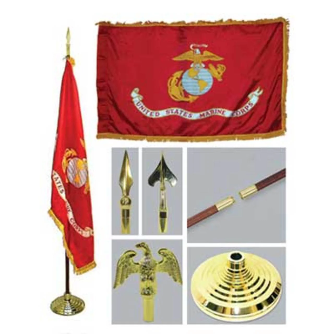 Super Tough Indoor Flagpole Kit with Nylon 3' x 5' Marines Flag - Image 2