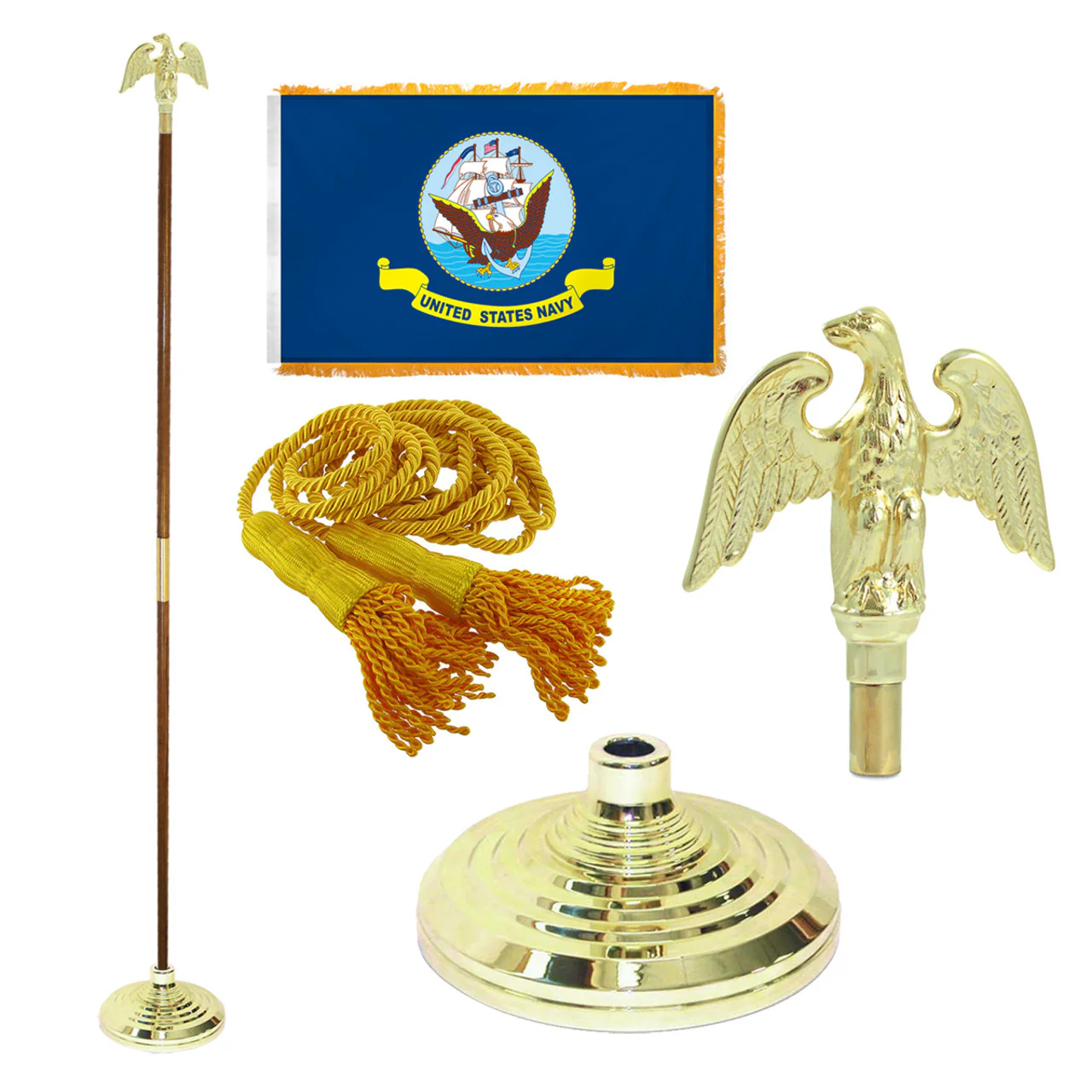 Super Tough Indoor Flagpole Kit with Nylon 4' x 6' Navy Flag