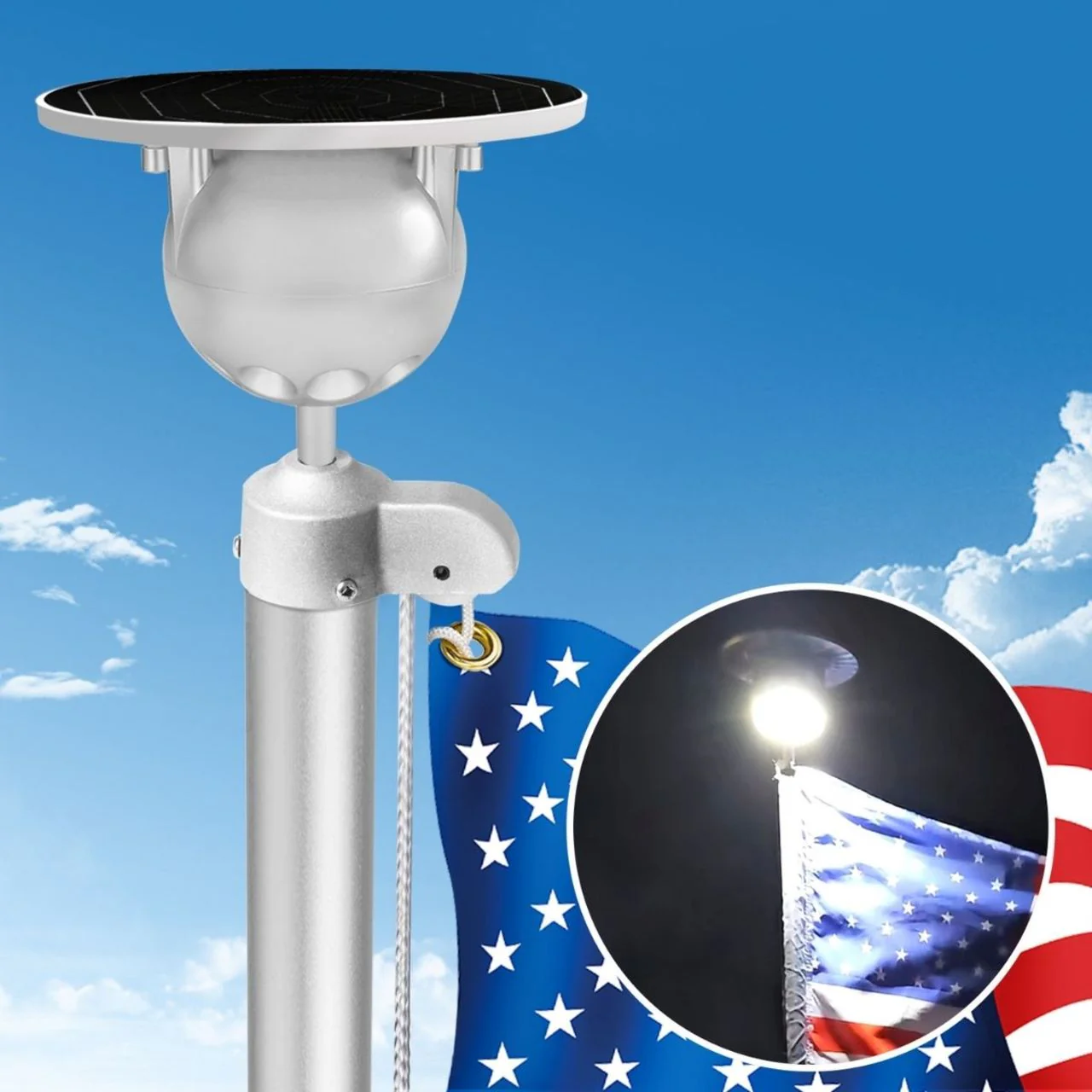 Solar LED Flag Pole Ball Topper Light - 10 LEDs - White/Black/Gold/Silver Finish - Image 17