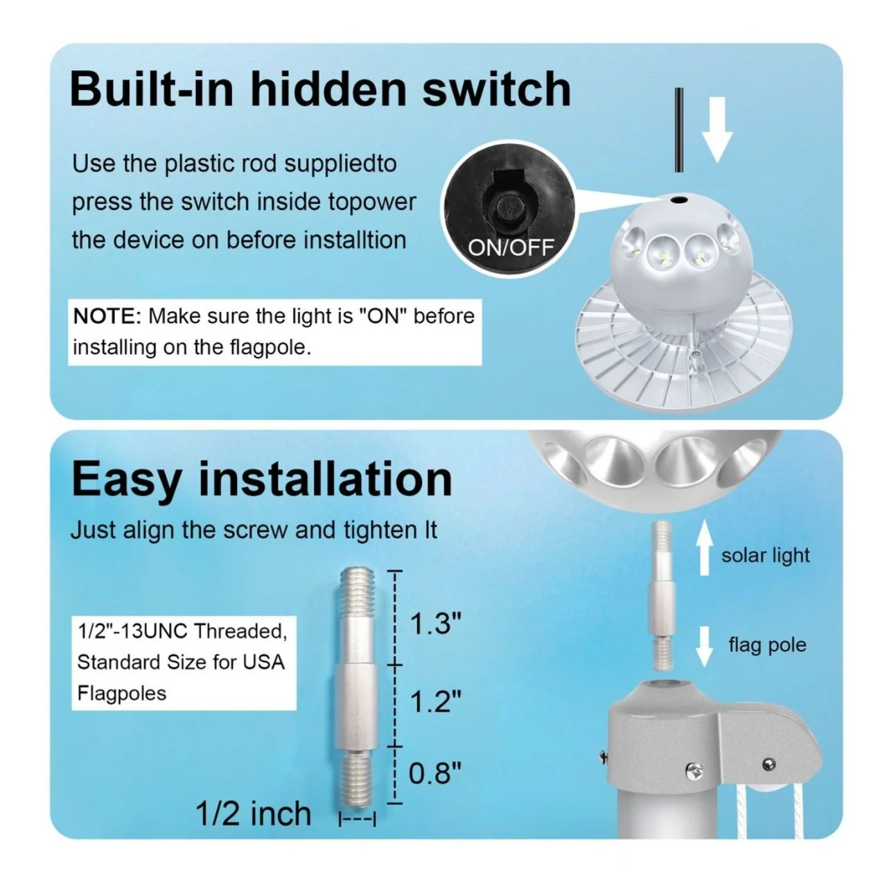 Solar LED Flag Pole Ball Topper Light - 10 LEDs - White/Black/Gold/Silver Finish - Image 20