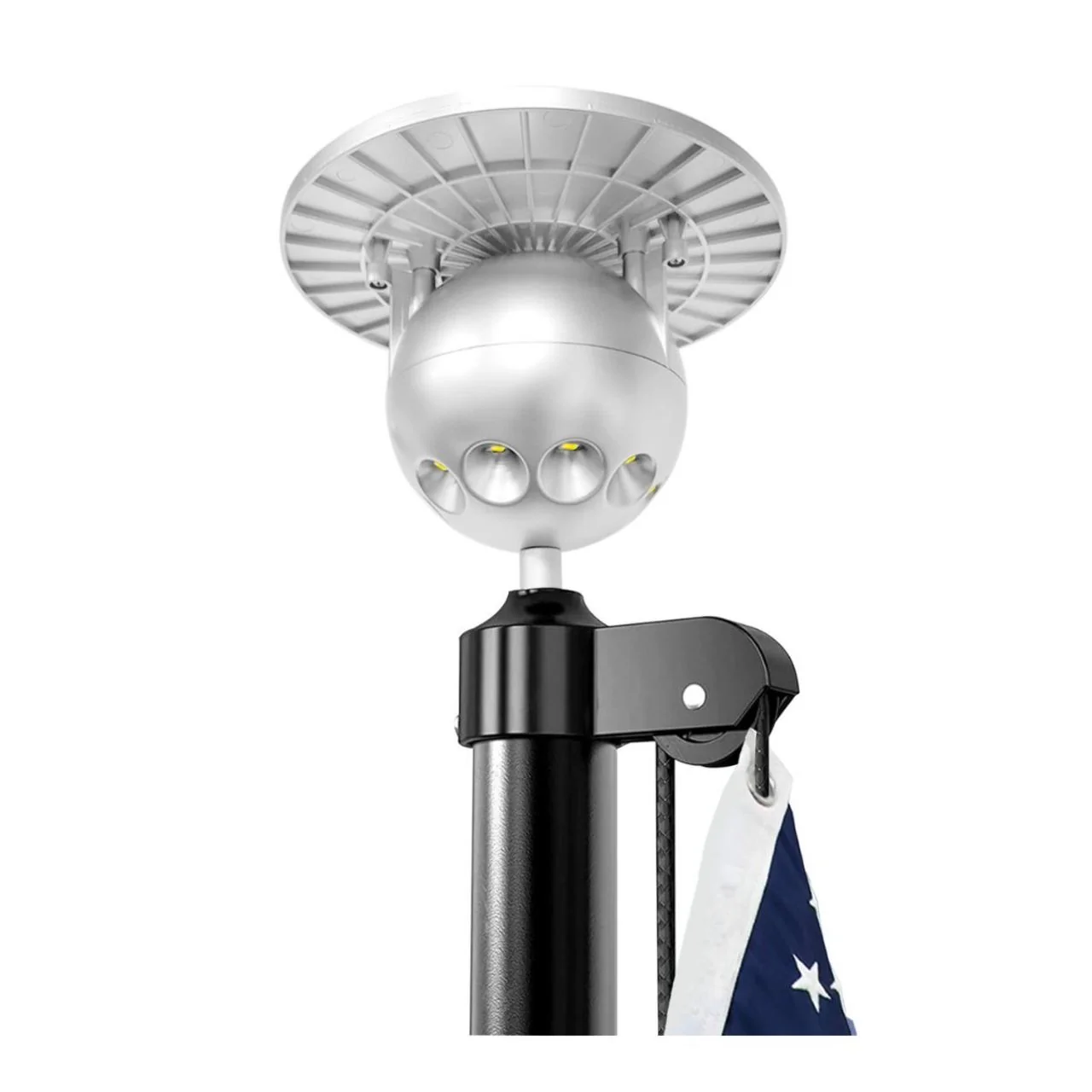 Solar LED Flag Pole Ball Topper Light - 10 LEDs - White/Black/Gold/Silver Finish - Image 27