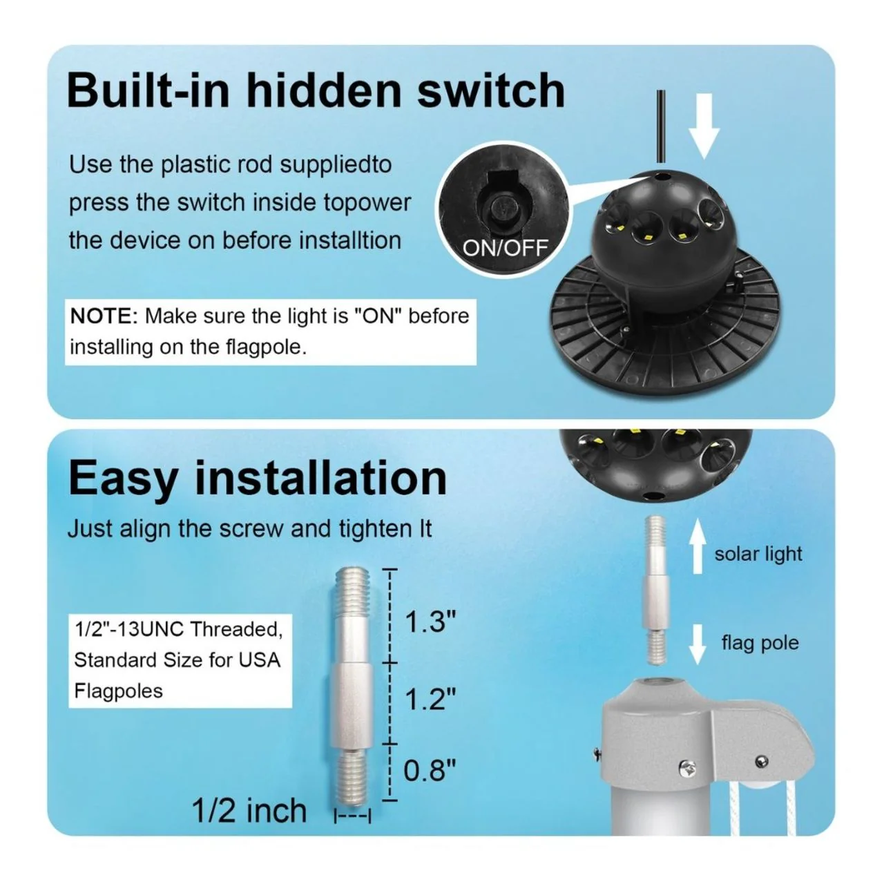 Solar LED Flag Pole Ball Topper Light - 10 LEDs - White/Black/Gold/Silver Finish - Image 5