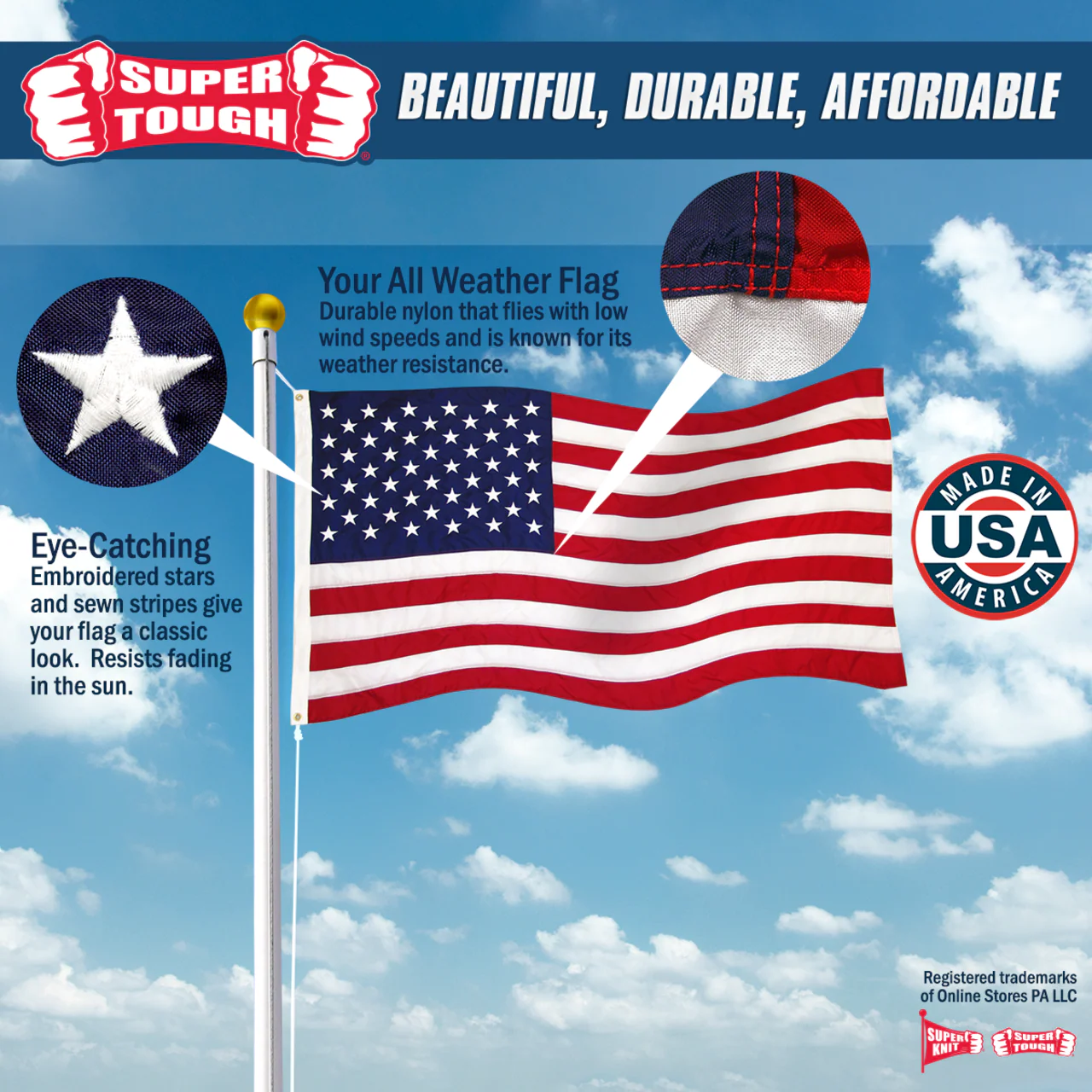 Super Tough 25ft x 40ft Nylon American Flag - Image 7