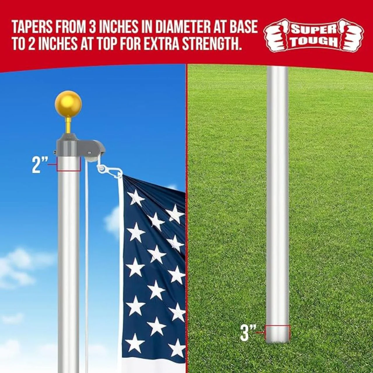 Super Tough 20ft Aluminum Sectional Residential Flagpole Kit - Silver - Image 4