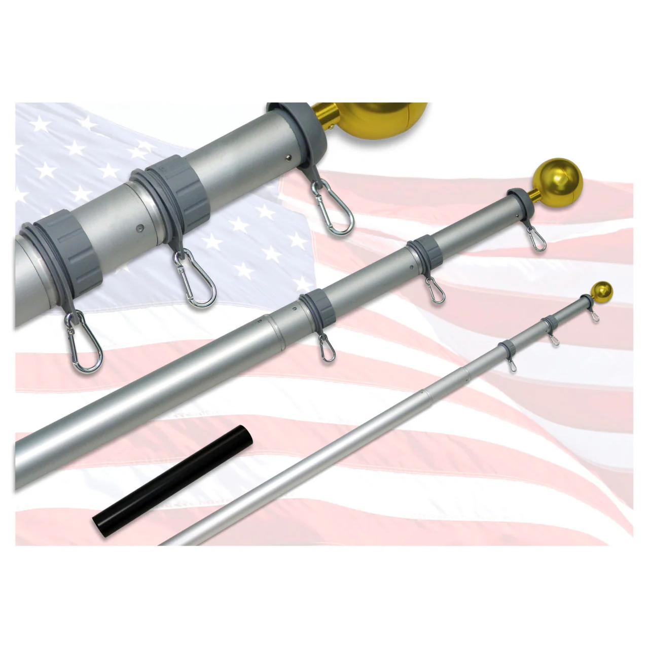 Super Tough 20ft Telescoping Silver Flagpole with Sewn Nylon US Made Flag - Image 4