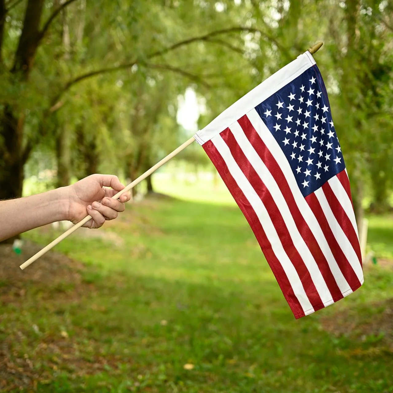 Double Sided American Stick Flag - Durable Knit Polyester - 12" x 18" - Image 2