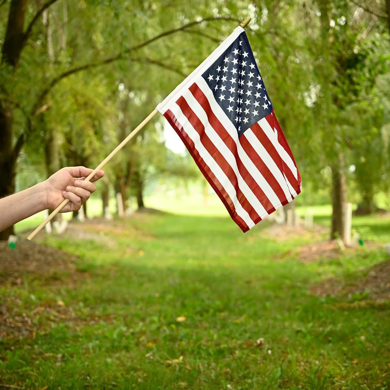 Single Sided American Stick Flag - Durable Knit Polyester - 12" x 18" - Image 2