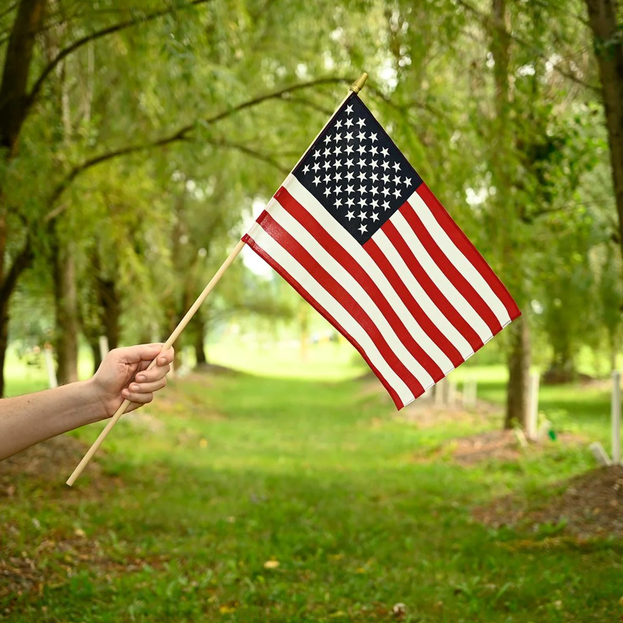 Super Tough 12"x18" US Stick Flag with 30"x3/8" Wood Staff - Sewn Edges - Image 4