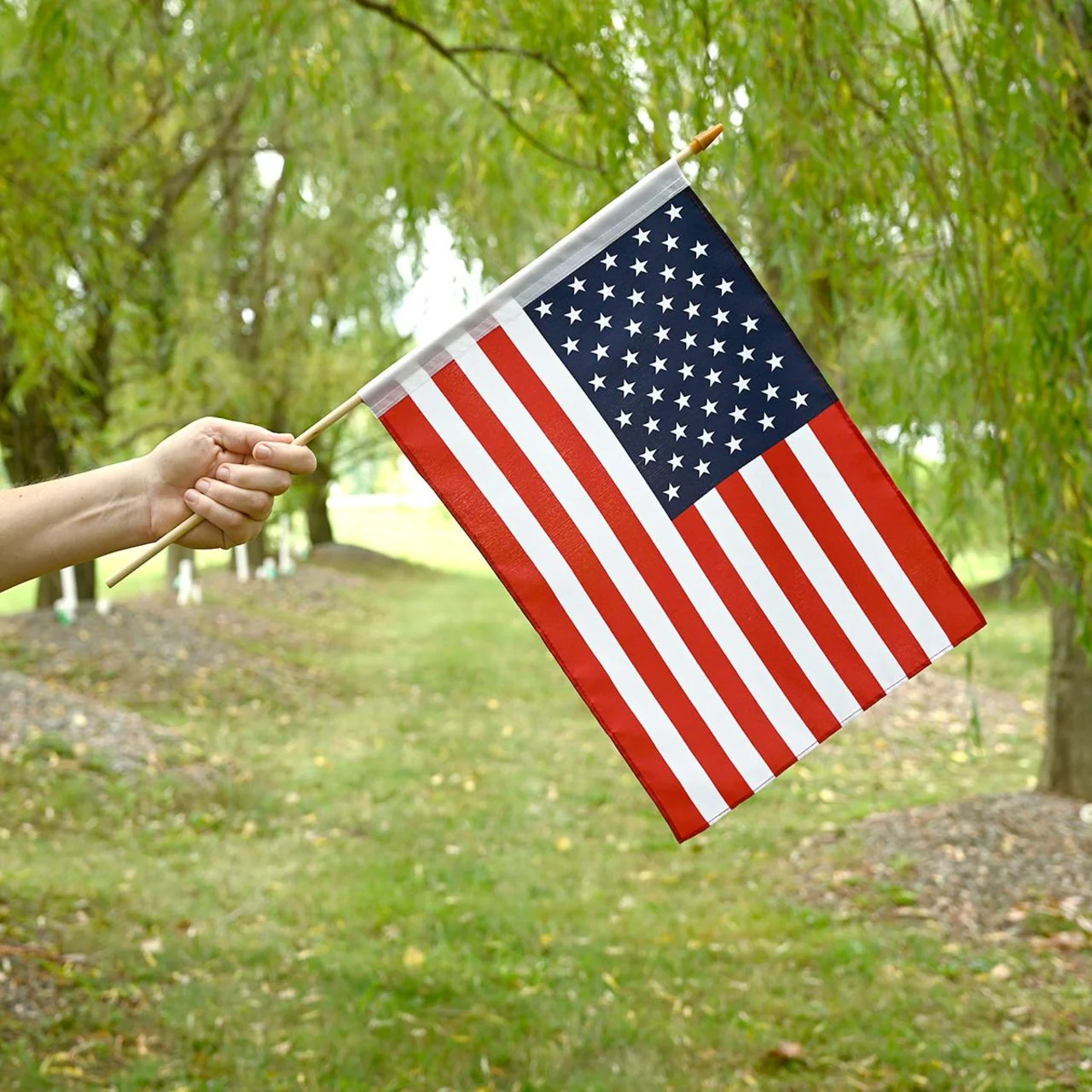 Super Tough 12"x18" US Stick Flag with 24" Wood Staff - Image 4