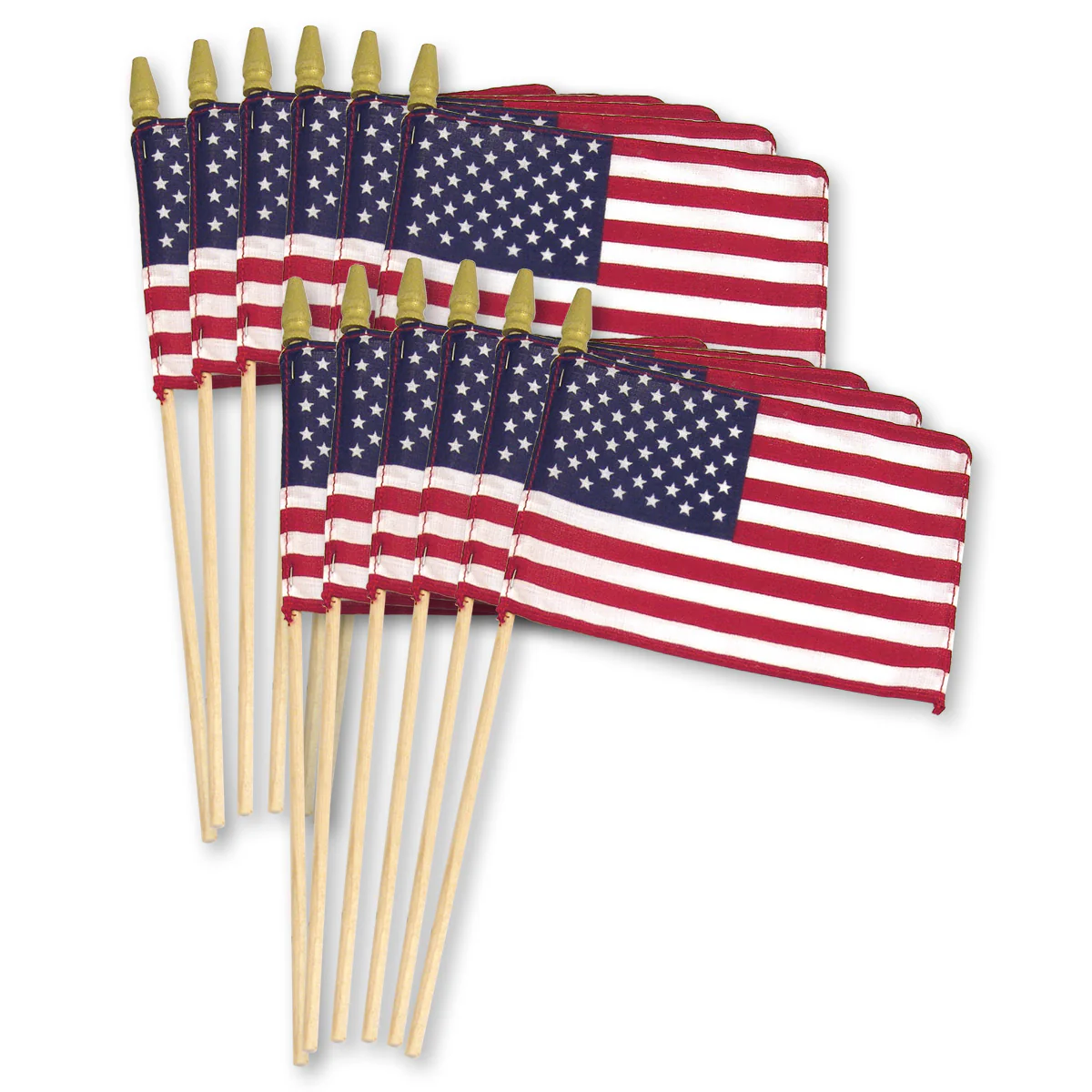 Super Tough 8"x12" Cotton US Stick Flag with 24" Wood Stick and Spear Tip - 12 Pack - Image 2
