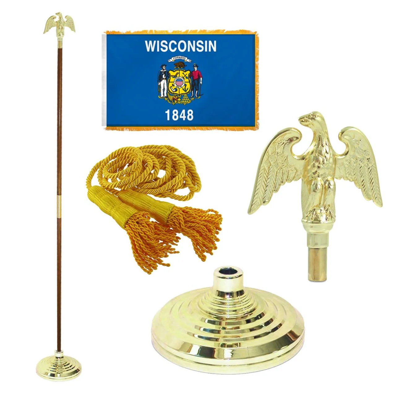 Super Tough Indoor Flagpole Kit with Nylon 4' x 6' Wisconsin Flag
